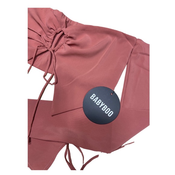 Beautiful rose-pink crop top, tiefront keyhole, attached flared sleeves. - Picture 2 of 7